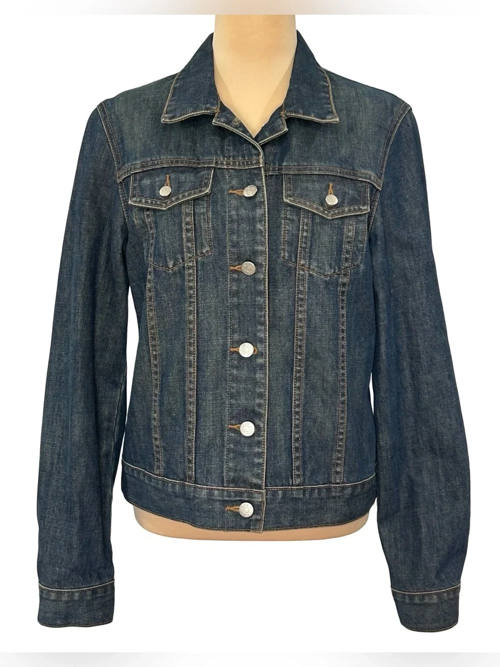 J.Crew Womens Denim Jacket M Dark Wash Jean Trucker Classic Preppy Fall Country